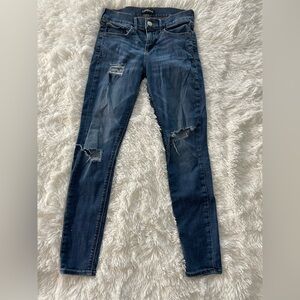Express Women's Distressed Skinny Jeans - Dark Blue